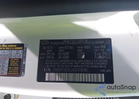 2025 Hyundai Santa Fe Xrt z USA, uszkodzony, nr VIN 5NMP3DGL4SH118181